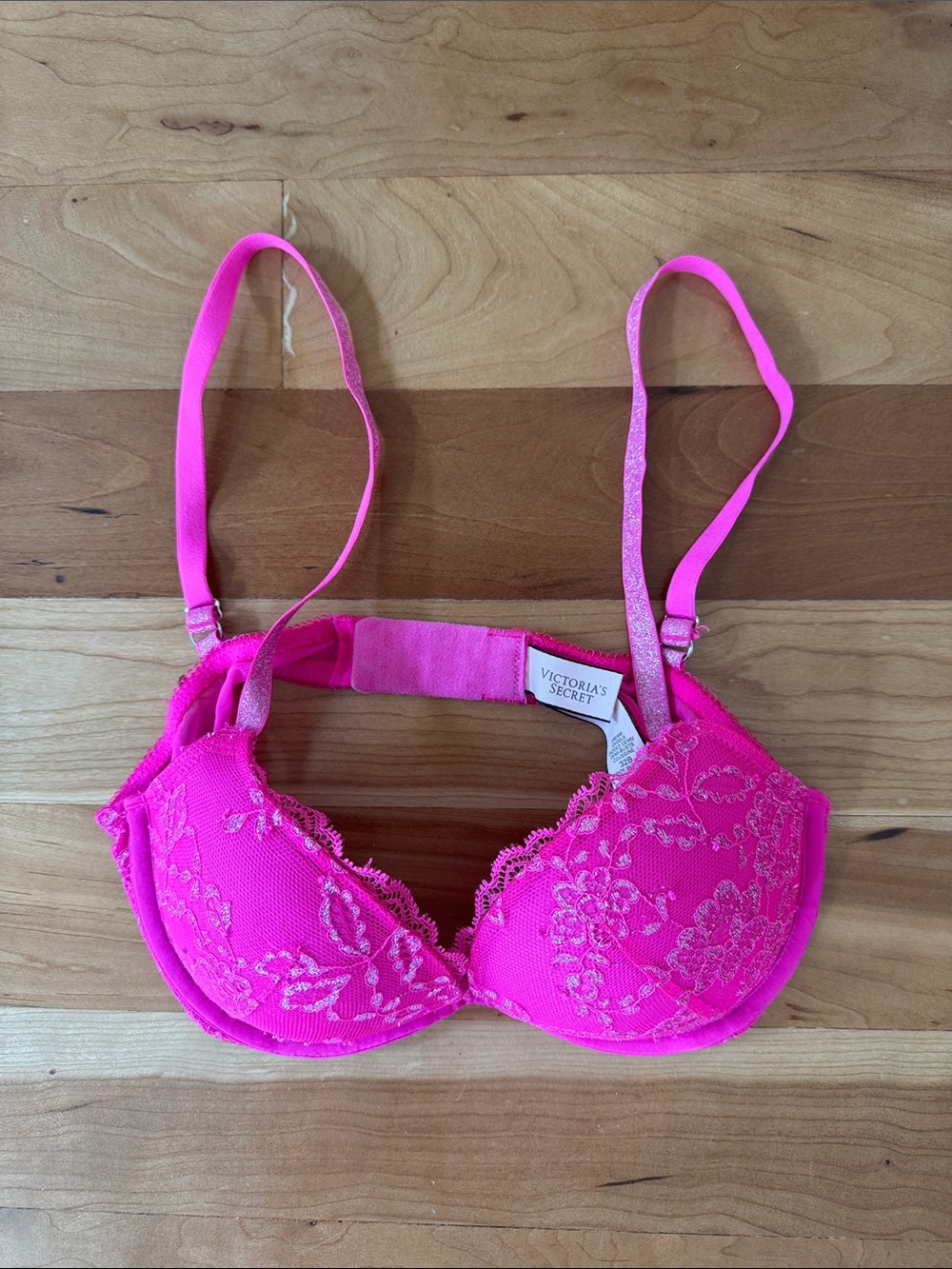 Victoria's Secret Bright Pink Lace Push-Up Bra